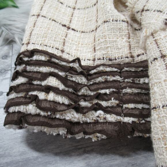 DONCASTER Ruffle Fringe Tweed Jacket Cotton Linen Blend Women’s Size 12 - Picture 6 of 13